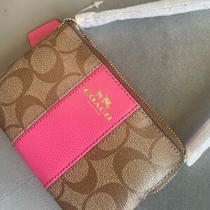 Coach Signature Brown and Pink Wristlet